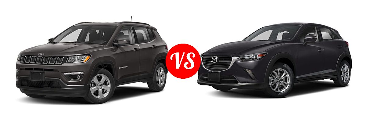 2019 Jeep Compass SUV Altitude / High Altitude / Latitude / Limited / Sport / Upland Edition vs. 2019 Mazda CX-3 SUV Sport - Front Left Comparison