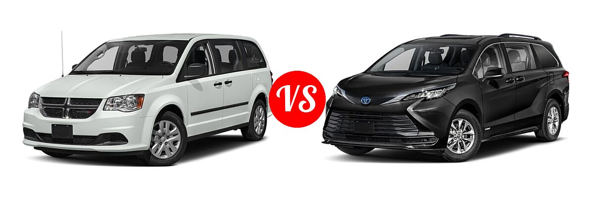 2020 Dodge Grand Caravan Minivan SE / SE Plus / SXT vs. 2022 Toyota Sienna Minivan Hybrid LE - Front Left Comparison