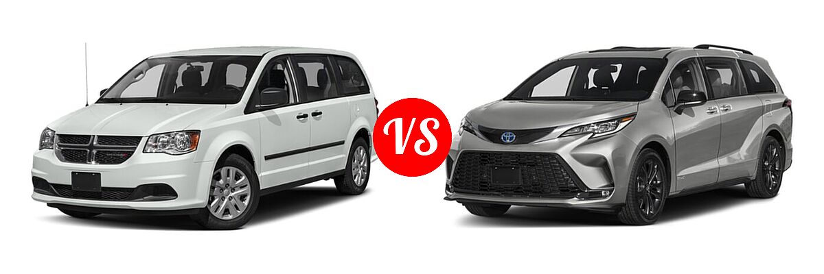 2020 Dodge Grand Caravan Minivan SE / SE Plus / SXT vs. 2022 Toyota Sienna Minivan Hybrid XSE - Front Left Comparison