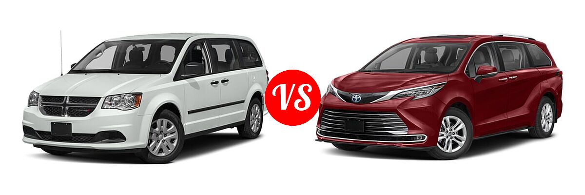 2020 Dodge Grand Caravan Minivan SE / SE Plus / SXT vs. 2022 Toyota Sienna Minivan Hybrid Limited - Front Left Comparison