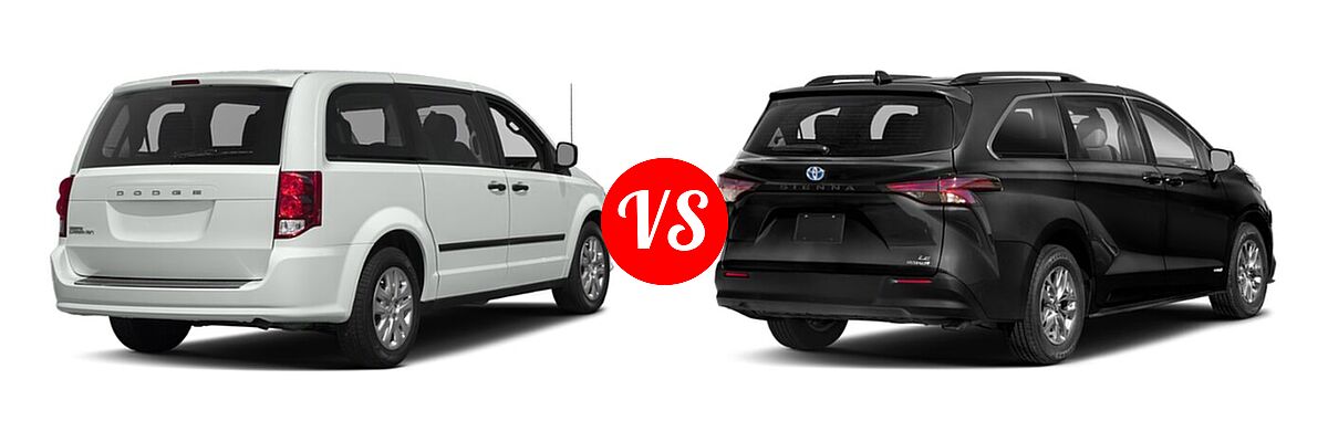 2020 Dodge Grand Caravan Minivan SE / SE Plus / SXT vs. 2022 Toyota Sienna Minivan Hybrid LE - Rear Right Comparison