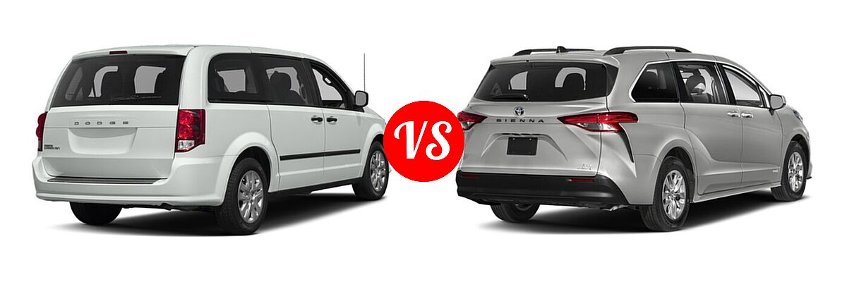 2020 Dodge Grand Caravan Minivan SE / SE Plus / SXT vs. 2022 Toyota Sienna Minivan Hybrid XLE - Rear Right Comparison