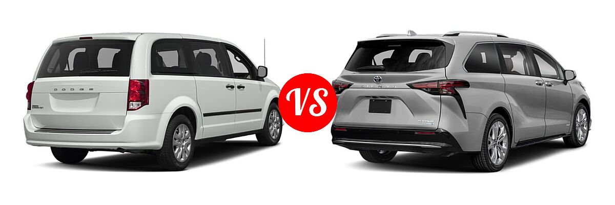 2020 Dodge Grand Caravan Minivan SE / SE Plus / SXT vs. 2022 Toyota Sienna Minivan Hybrid Platinum - Rear Right Comparison