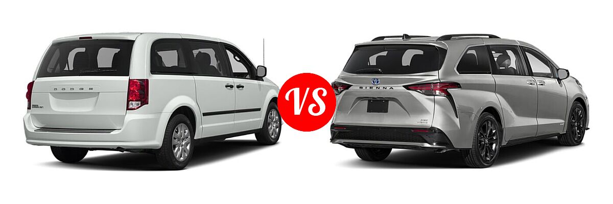 2020 Dodge Grand Caravan Minivan SE / SE Plus / SXT vs. 2022 Toyota Sienna Minivan Hybrid XSE - Rear Right Comparison