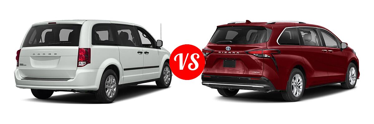 2020 Dodge Grand Caravan Minivan SE / SE Plus / SXT vs. 2022 Toyota Sienna Minivan Hybrid Limited - Rear Right Comparison