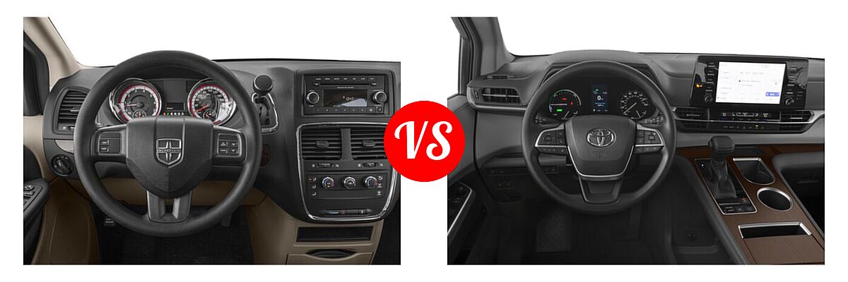 2020 Dodge Grand Caravan Minivan SE / SE Plus / SXT vs. 2022 Toyota Sienna Minivan Hybrid LE - Dashboard Comparison