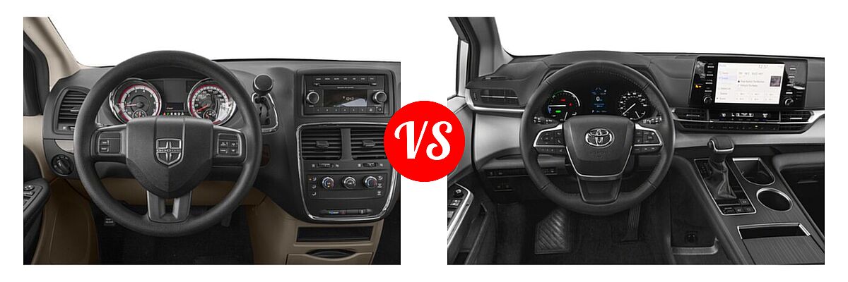 2020 Dodge Grand Caravan Minivan SE / SE Plus / SXT vs. 2022 Toyota Sienna Minivan Hybrid XLE - Dashboard Comparison