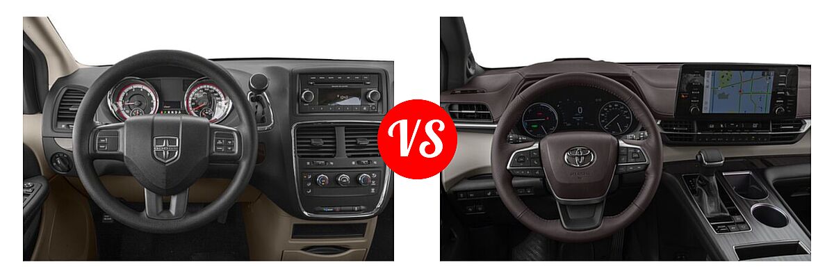 2020 Dodge Grand Caravan Minivan SE / SE Plus / SXT vs. 2022 Toyota Sienna Minivan Hybrid Platinum - Dashboard Comparison