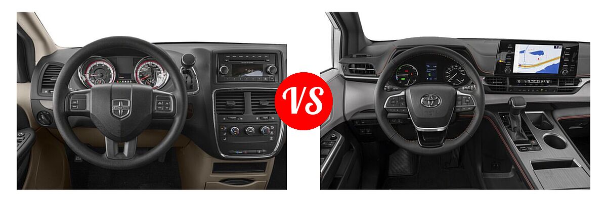2020 Dodge Grand Caravan Minivan SE / SE Plus / SXT vs. 2022 Toyota Sienna Minivan Hybrid XSE - Dashboard Comparison