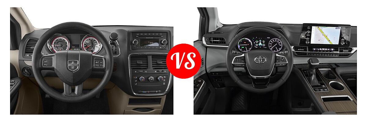 2020 Dodge Grand Caravan Minivan SE / SE Plus / SXT vs. 2022 Toyota Sienna Minivan Hybrid Limited - Dashboard Comparison