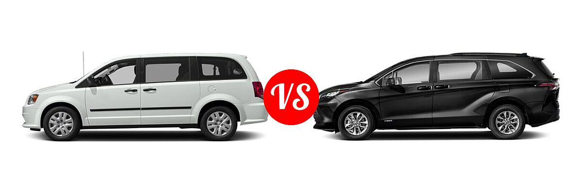 2020 Dodge Grand Caravan Minivan SE / SE Plus / SXT vs. 2022 Toyota Sienna Minivan Hybrid LE - Side Comparison