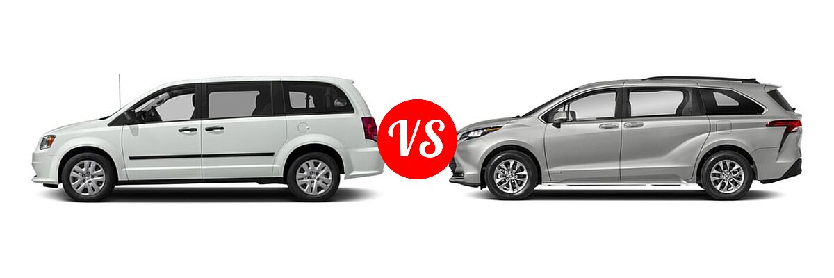 2020 Dodge Grand Caravan Minivan SE / SE Plus / SXT vs. 2022 Toyota Sienna Minivan Hybrid XLE - Side Comparison