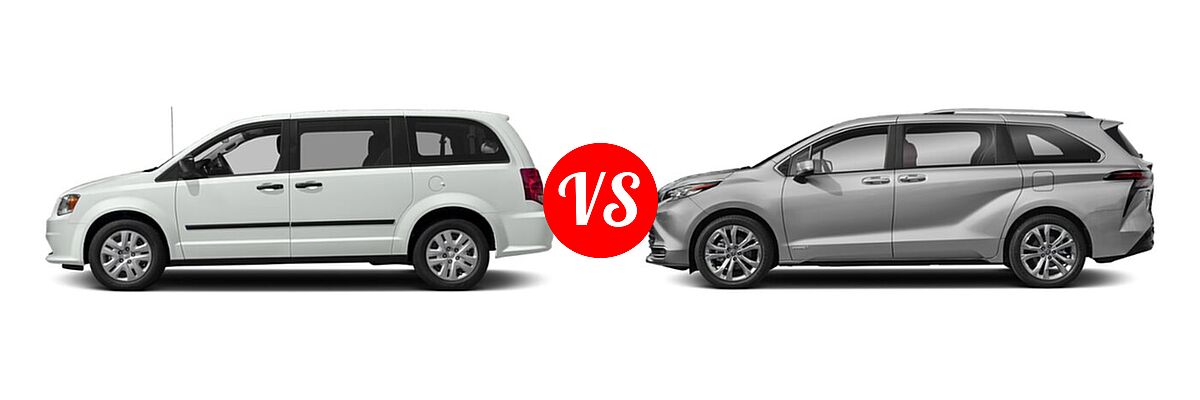 2020 Dodge Grand Caravan Minivan SE / SE Plus / SXT vs. 2022 Toyota Sienna Minivan Hybrid Platinum - Side Comparison