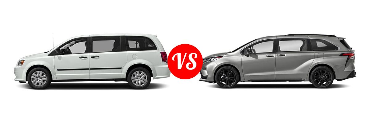 2020 Dodge Grand Caravan Minivan SE / SE Plus / SXT vs. 2022 Toyota Sienna Minivan Hybrid XSE - Side Comparison