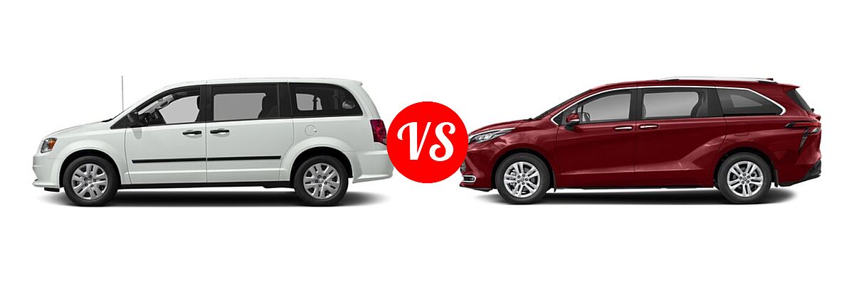 2020 Dodge Grand Caravan Minivan SE / SE Plus / SXT vs. 2022 Toyota Sienna Minivan Hybrid Limited - Side Comparison