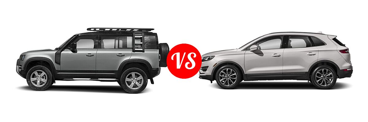 2020 Land Rover Defender 110 SUV 110 AWD / First Edition / HSE / S / SE / X vs. 2019 Lincoln MKC SUV Black Label / FWD / Reserve / Select / Standard - Side Comparison