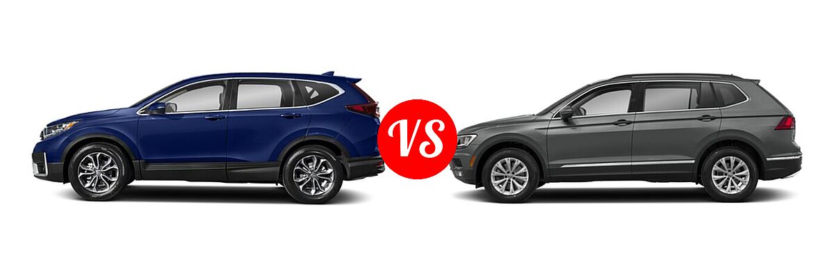 2020 Honda CR-V SUV EX vs. 2020 Volkswagen Tiguan SUV SE R-Line Black / SEL Premium R-Line - Side Comparison