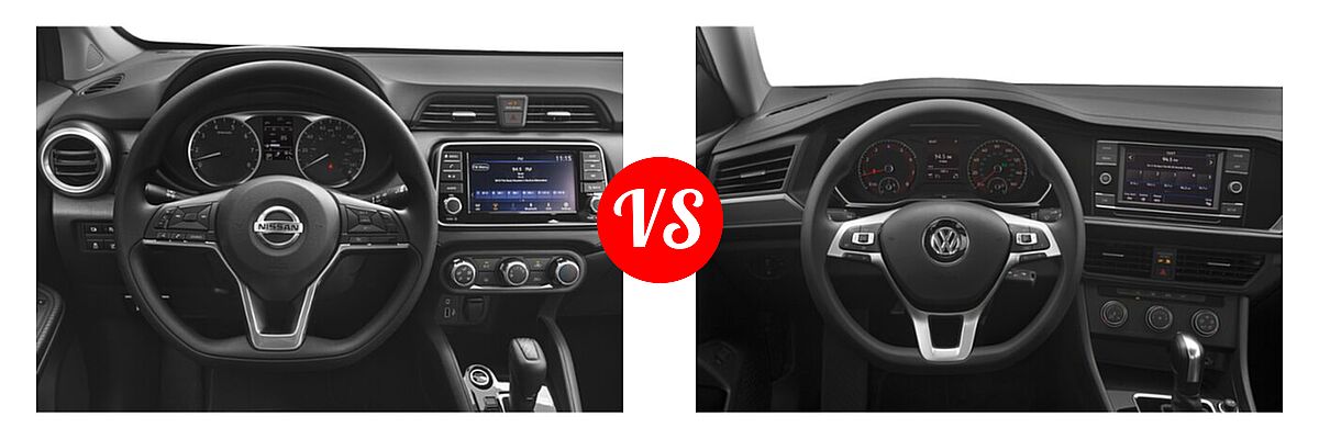 2020 Nissan Versa Sedan S / SR / SV vs. 2020 Volkswagen Jetta Sedan S / SE / SEL / SEL Premium - Dashboard Comparison