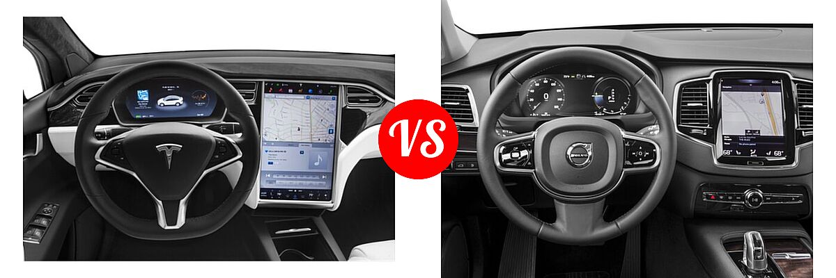 2020 Tesla Model X SUV Electric Long Range / Performance vs. 2018 Volvo XC90 SUV Hybrid Excellence / Inscription / Momentum / R-Design - Dashboard Comparison