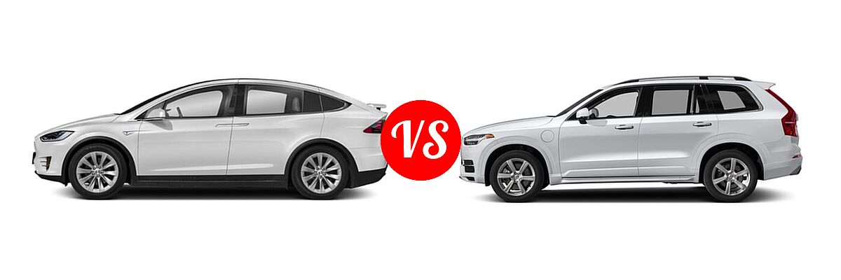 2020 Tesla Model X SUV Electric Long Range / Performance vs. 2018 Volvo XC90 SUV Hybrid Excellence / Inscription / Momentum / R-Design - Side Comparison