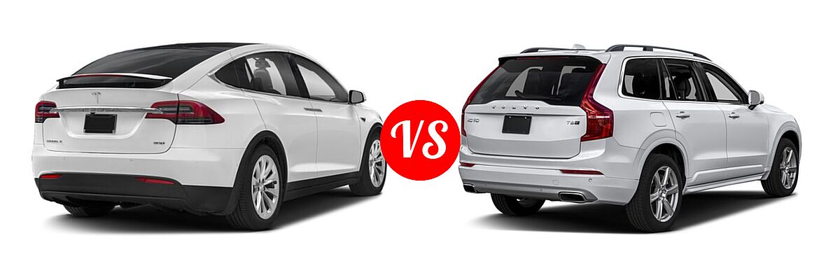 2020 Tesla Model X SUV Electric Long Range / Performance vs. 2018 Volvo XC90 SUV Hybrid Excellence / Inscription / Momentum / R-Design - Rear Right Comparison