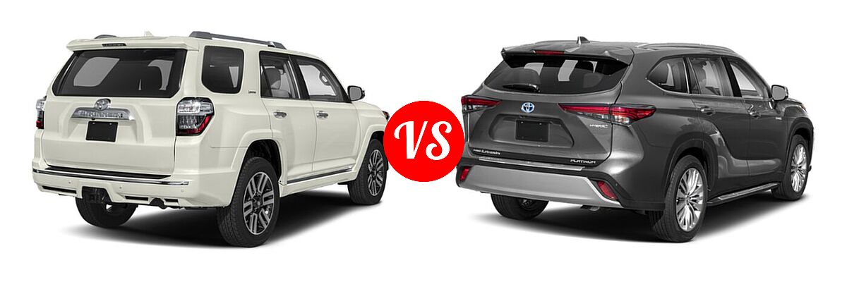 2020 Toyota 4Runner SUV Limited vs. 2020 Toyota Highlander Hybrid SUV Hybrid Hybrid Platinum - Rear Right Comparison