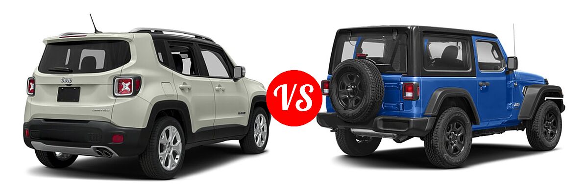 2018 Jeep Renegade SUV Limited vs. 2018 Jeep Wrangler SUV Rubicon / Sport - Rear Right Comparison