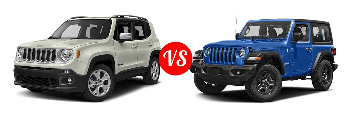 2018 Jeep Renegade SUV Limited vs. 2018 Jeep Wrangler SUV Rubicon / Sport - Front Left Comparison