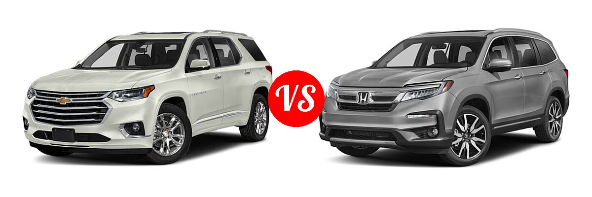 2019 Chevrolet Traverse SUV High Country / Premier vs. 2019 Honda Pilot SUV Touring 8-Passenger - Front Left Comparison