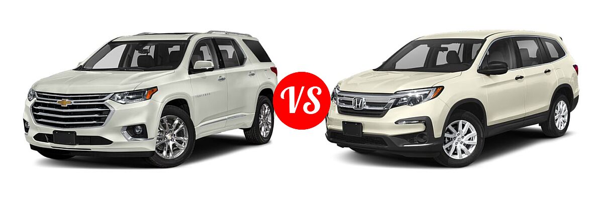 2019 Chevrolet Traverse SUV High Country / Premier vs. 2019 Honda Pilot SUV LX - Front Left Comparison