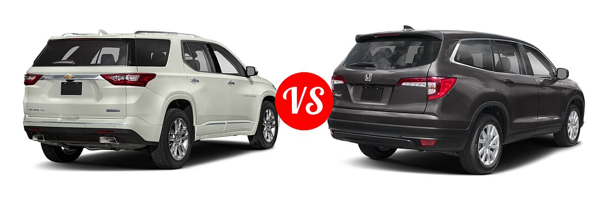 2019 Chevrolet Traverse SUV High Country / Premier vs. 2019 Honda Pilot SUV LX - Rear Right Comparison