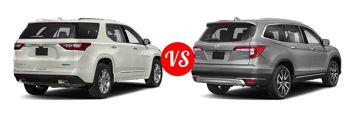 2019 Chevrolet Traverse SUV High Country / Premier vs. 2019 Honda Pilot SUV Touring 8-Passenger - Rear Right Comparison