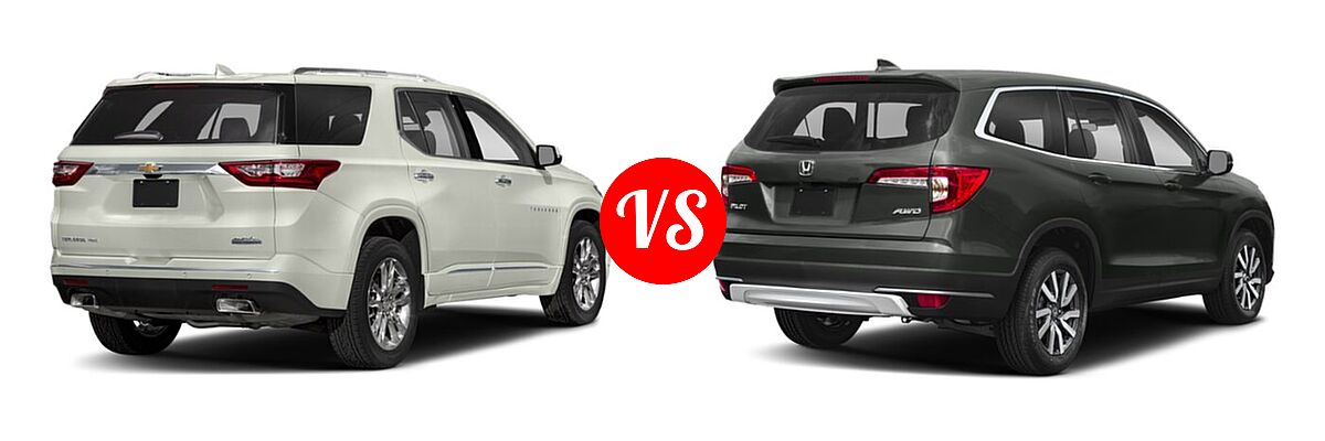 2019 Chevrolet Traverse SUV High Country / Premier vs. 2019 Honda Pilot SUV EX - Rear Right Comparison