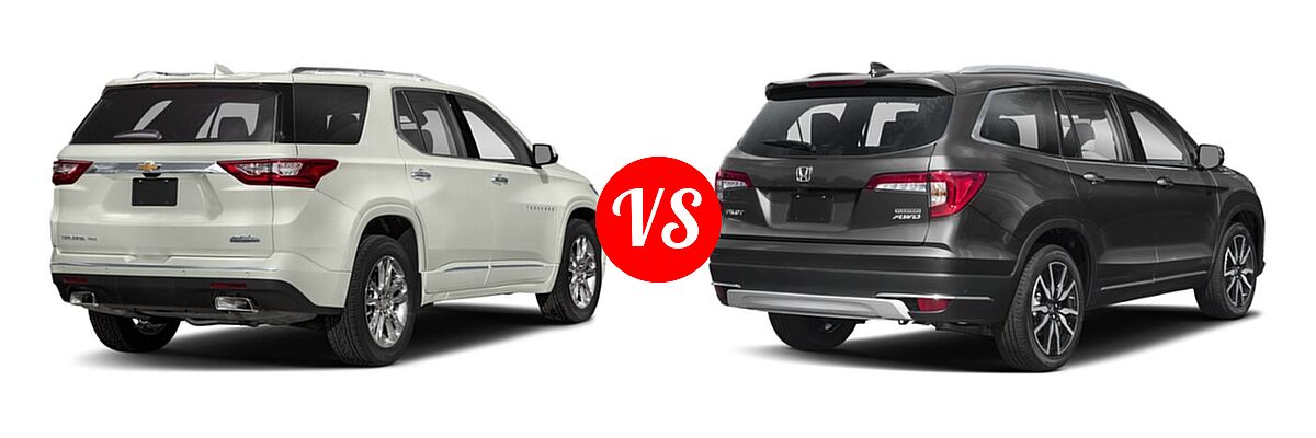 2019 Chevrolet Traverse SUV High Country / Premier vs. 2019 Honda Pilot SUV Touring 8-Passenger - Rear Right Comparison