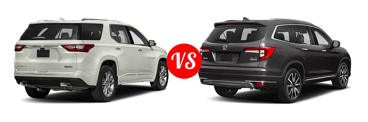 2019 Chevrolet Traverse SUV High Country / Premier vs. 2019 Honda Pilot SUV Elite - Rear Right Comparison