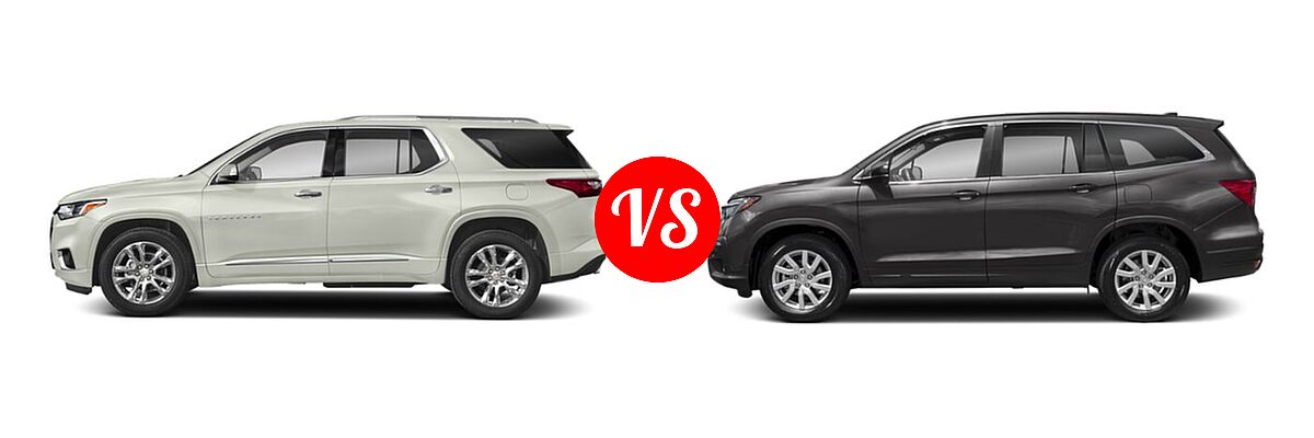 2019 Chevrolet Traverse SUV High Country / Premier vs. 2019 Honda Pilot SUV LX - Side Comparison