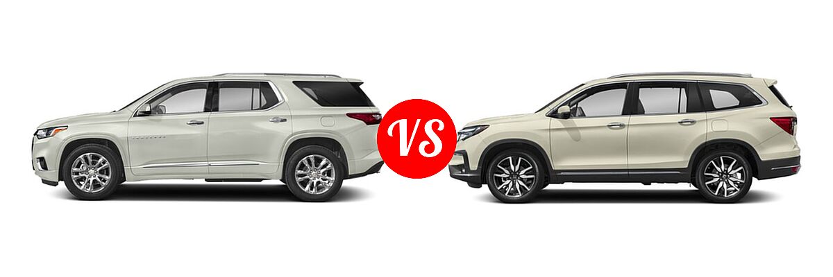 2019 Chevrolet Traverse SUV High Country / Premier vs. 2019 Honda Pilot SUV Touring 7-Passenger - Side Comparison