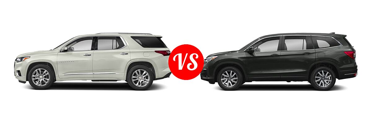 2019 Chevrolet Traverse SUV High Country / Premier vs. 2019 Honda Pilot SUV EX - Side Comparison