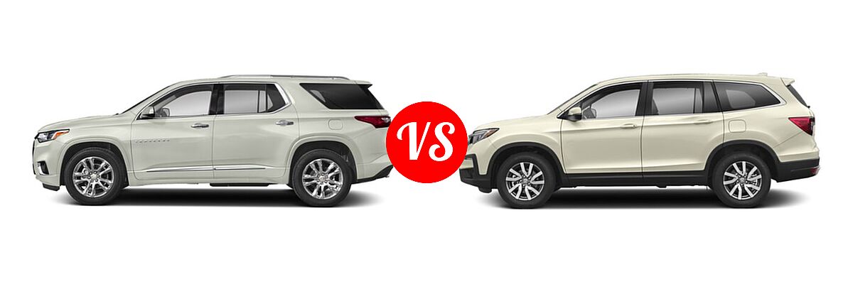 2019 Chevrolet Traverse SUV High Country / Premier vs. 2019 Honda Pilot SUV EX-L - Side Comparison