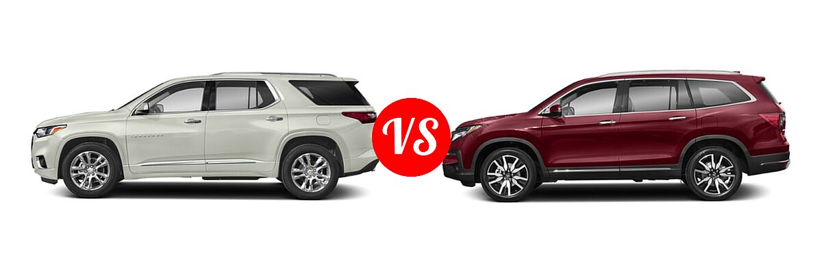 2019 Chevrolet Traverse SUV High Country / Premier vs. 2019 Honda Pilot SUV Touring 7-Passenger - Side Comparison
