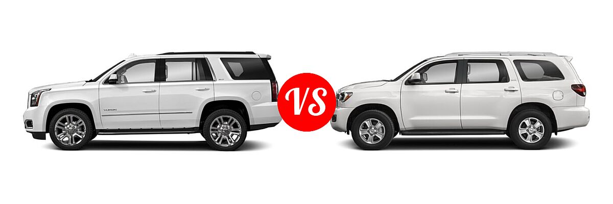 2018 GMC Yukon SUV SLE / SLT vs. 2018 Toyota Sequoia SUV Limited / Platinum / SR5 - Side Comparison