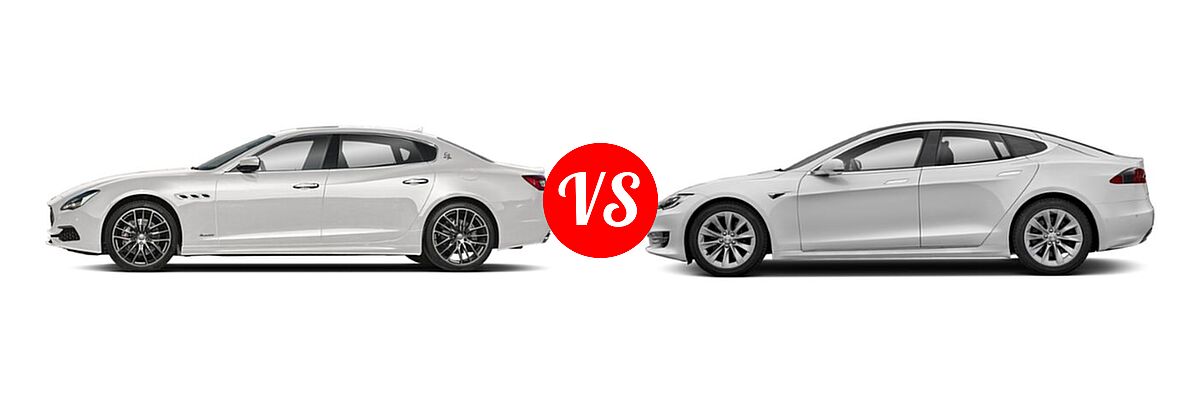 2018 Maserati Quattroporte Sedan S / S GranLusso / S GranSport / S Q4 / S Q4 GranLusso / S Q4 GranSport vs. 2018 Tesla Model S Sedan 100D / 75D / P100D - Side Comparison