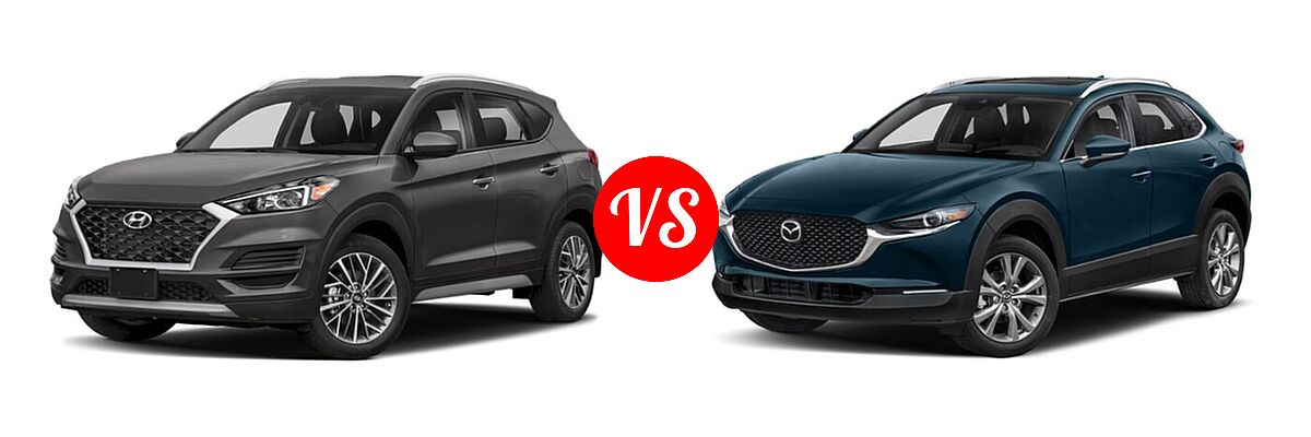 2020 Hyundai Tucson SUV SEL vs. 2020 Mazda CX-30 SUV Premium Package - Front Left Comparison