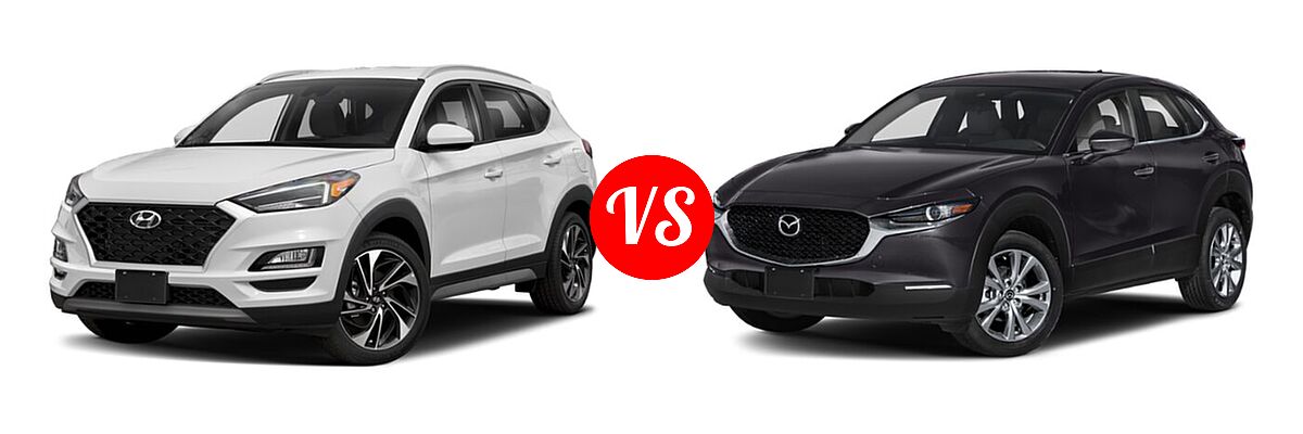 2020 Hyundai Tucson SUV Sport vs. 2020 Mazda CX-30 SUV Preferred Package - Front Left Comparison