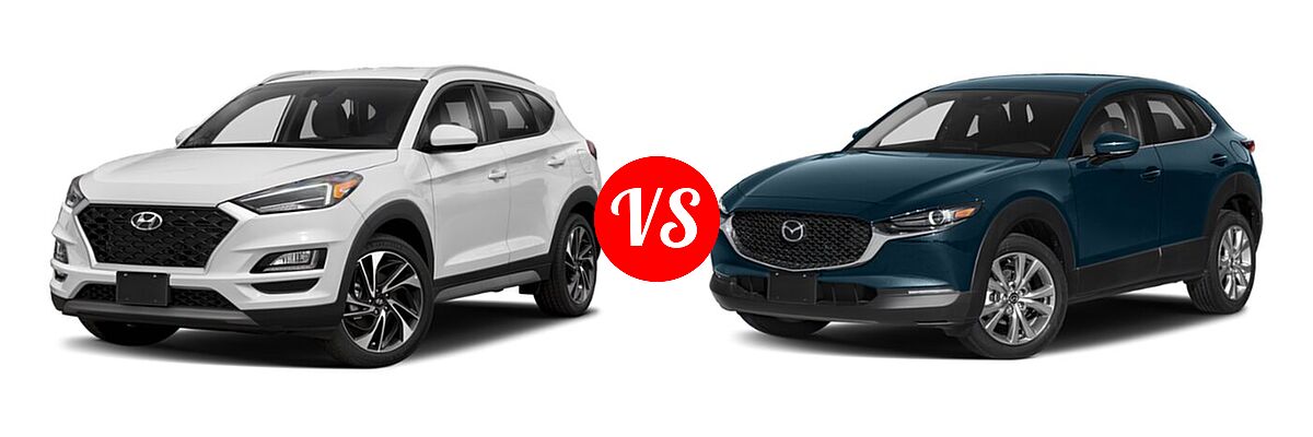 2020 Hyundai Tucson SUV Sport vs. 2020 Mazda CX-30 SUV Select Package - Front Left Comparison
