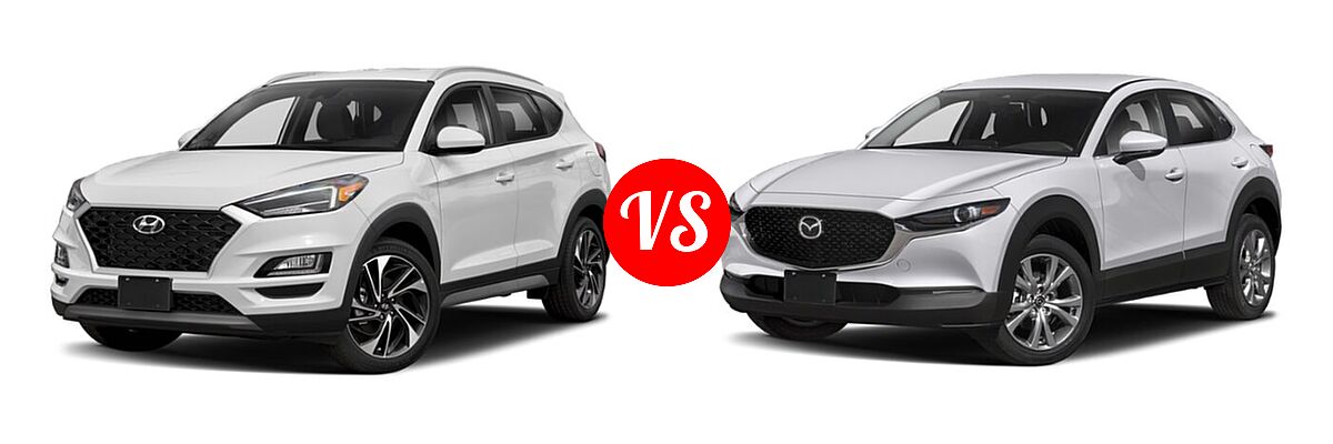 2020 Hyundai Tucson SUV Sport vs. 2020 Mazda CX-30 SUV Preferred Package - Front Left Comparison