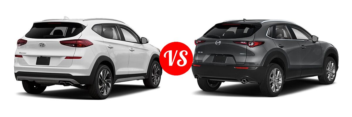 2020 Hyundai Tucson SUV Sport vs. 2020 Mazda CX-30 SUV Premium Package - Rear Right Comparison