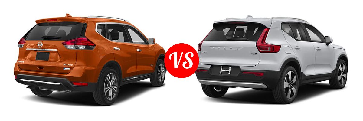 2019 Nissan Rogue SUV Hybrid SL Hybrid / SV Hybrid vs. 2019 Volvo XC40 SUV Momentum / R-Design - Rear Right Comparison
