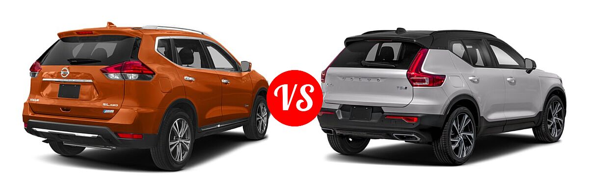 2019 Nissan Rogue SUV Hybrid SL Hybrid / SV Hybrid vs. 2019 Volvo XC40 SUV R-Design - Rear Right Comparison
