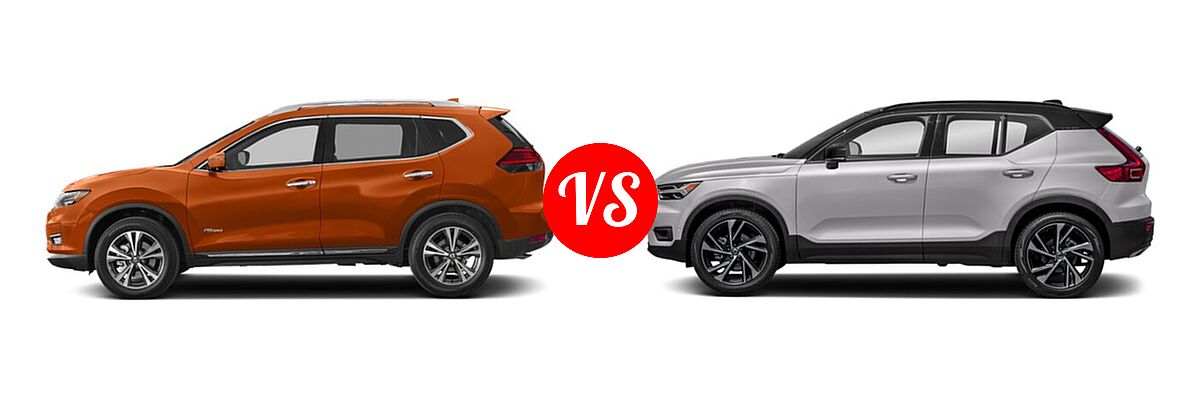 2019 Nissan Rogue SUV Hybrid SL Hybrid / SV Hybrid vs. 2019 Volvo XC40 SUV R-Design - Side Comparison